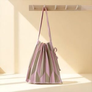 large-capacity bag with striped design knitted tote bag for women